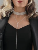 Gümüş Kaplama Rhinestone Y Model Su Yolu Model Kolye thumbnail 3