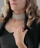 Gümüş Kaplama Rhinestone Choker Tasma Model Kolye thumbnail 2
