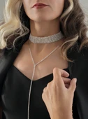Gümüş Kaplama Rhinestone Y Model Su Yolu Model Kolye thumbnail 2