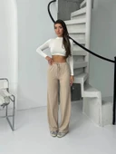 Fitilli şardonlu pantolon bej thumbnail 1
