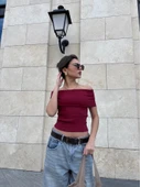 Madonna yaka sıfır kol bluz thumbnail 3