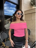 Madonna yaka sıfır kol bluz pembe thumbnail 4