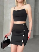 Likralı gabardin dört düğmeli etek thumbnail 3