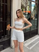 Çizgili şortlu takım gri s3978 thumbnail 2