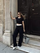 Crop pantolon biyeli takım siyah thumbnail 2
