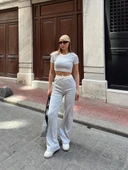 Crop pantolon biyeli takım gri thumbnail 3