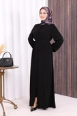 Boydan Düğmeli Ferace 6056 Siyah thumbnail 3