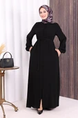 Boydan Düğmeli Ferace 6056 Siyah thumbnail 2