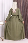 Düğme Detay Elbise 6055 Haki thumbnail 5