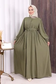 Düğme Detay Elbise 6055 Haki thumbnail 3