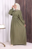 Düğme Detay Elbise 6055 Haki thumbnail 4