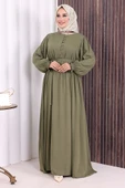 Düğme Detay Elbise 6055 Haki thumbnail 2
