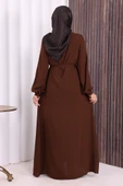 Boydan Düğmeli Ferace 6056 Kahverengi thumbnail 5