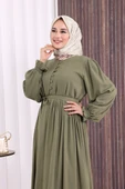 Düğme Detay Elbise 6055 Haki thumbnail 6