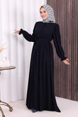 Düğme Detay Elbise 6055 Lacivert thumbnail 4