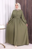 Düğme Detay Elbise 6055 Haki thumbnail 1