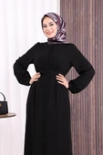 Boydan Düğmeli Ferace 6056 Siyah thumbnail 5