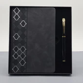 Desenli Siyah Deri Defter Kalem Set thumbnail 1