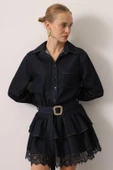 Kontrast Dikişli Denim Mini Elbise thumbnail 4