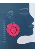 Crochet Örme Pembe Çiçek Küpe thumbnail 3