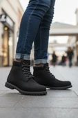Siyah Nubuk Hakiki Deri Unisex Worker Bot thumbnail 3