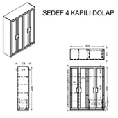 Gardırop, Sedef 4 Kapaklı Dolap thumbnail 4