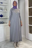 Beyza Fitilli Triko Elbise Gri thumbnail 1