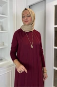 Beyza Fitilli Triko Elbise Bordo thumbnail 2