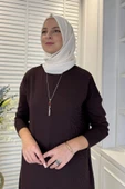 Zebra Desen Triko Elbise Acı Kahve thumbnail 2