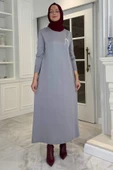 Gözde Broşlu Triko Elbise Gri thumbnail 6