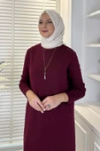 Öykü Çelik Örme Triko Elbise Bordo thumbnail 2
