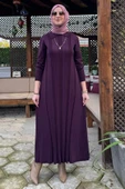 Biricik Kemerli Triko Elbise Mürdüm thumbnail 4