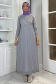 Beyza Fitilli Triko Elbise Gri thumbnail 6
