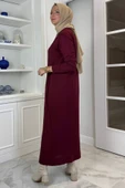 Beyza Fitilli Triko Elbise Bordo thumbnail 5