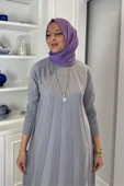 Beyza Fitilli Triko Elbise Gri thumbnail 2