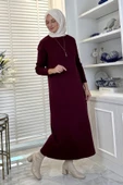 Öykü Çelik Örme Triko Elbise Bordo thumbnail 4