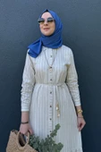 Süreyya Çizgili Gömlek Elbise İndigo thumbnail 7