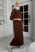 Pera Taşlı Triko Elbise Kahve thumbnail 6