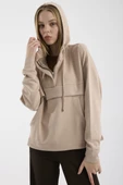 Oversize Yumuşak Dokulu Sweatshirt - Bej thumbnail 5