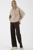 Oversize Yumuşak Dokulu Sweatshirt - Bej thumbnail 3