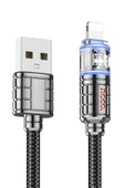 Hoco. U122 1.2M Lantern USB to Lightning Şarj Data Kablosu - Siyah thumbnail 2