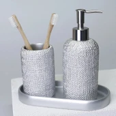 By Selim Natural Gümüş 5 Parça Polyester Banyo Seti thumbnail 3