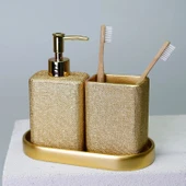 By Selim Linen Altın 5 Parça Polyester Banyo Seti thumbnail 2