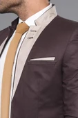 Single Button Collar Garni Tippet Brown Jacket-Wessi thumbnail 2