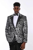 Gold Patterned Over Grey Men Prom Blazer - Wessi thumbnail 4