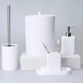 By Selim Linen Beyaz 5 Parça Polyester Banyo Seti thumbnail 1