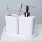 By Selim Linen Beyaz 5 Parça Polyester Banyo Seti thumbnail 2