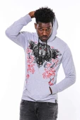 Gri Taşlı Baskılı Kapşonşlu Sweatshirt - Wessi thumbnail 1