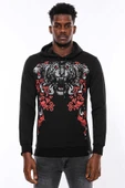 Siyah Kapşonlu Baskılı Sweatshirt - Wessi thumbnail 4