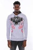 Gri Taşlı Baskılı Kapşonşlu Sweatshirt - Wessi thumbnail 7